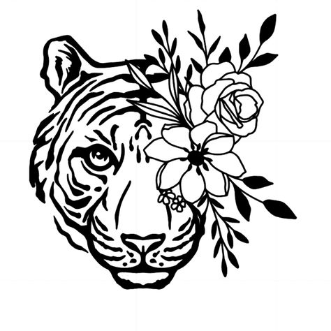 Tiger Floral Car Decal, Sticker Vinyl Stencil White Or Black 4"X4" Tiger Embroidery Design, Stencils For Furniture, Tiger Embroidery, Craft Stencils, Vinyl Stencil, Stencil Decor, Adhesive Stencils, Handmade Wall Decor, Tiger Face