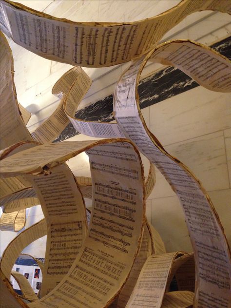 Newspaper Art Installation, Poetry Exhibition Design, Music Sculpture Art, Music Museum Architecture, Music Installation Art, Conceptual Art Installation, Music Installation, Book Exhibition, Exhibition Installation