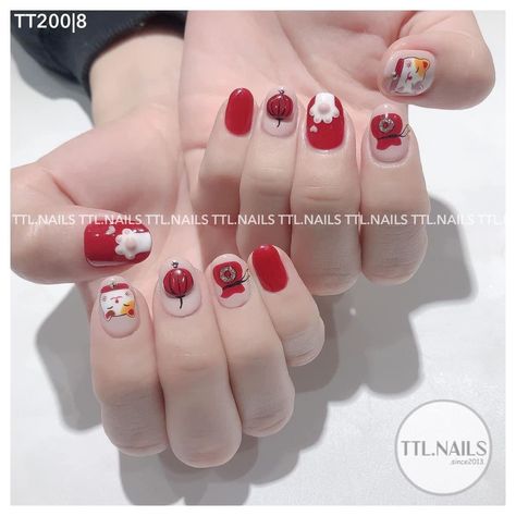 Chinese New Year Nails 2024, Cny Nails 2024, Chinese New Year Nail Design, Cny Nail Art, Chinese New Year Nails, Nail Tet, Cny Nails, Chinese New Year Flower, New Years Nail Art