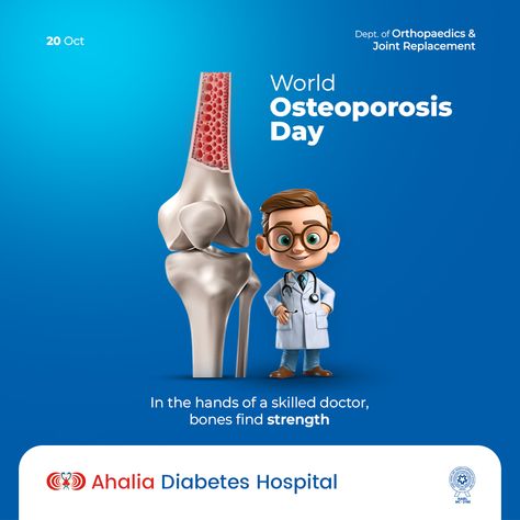 On this World Osteoporosis Day, let's celebrate the dedication of our doctors in the fight against fragile bones. 💪🦴 Your physician is your ally in treating and preventing osteoporosis.🩺 #WorldOsteoporosisDay #osteoporosis #bonedensity #bone #ahaliahospitals #Ahalia #ahaliadiabeteshospitals #palakkad #kerala #orthopaedics #orthopaedicsurgeon #ahaliacampus #keralam #doctors #coimbatorelife World Osteoporosis Day Creative Ads, Orthopedic Doctor Post, Orthopaedic Post, Orthopedic Creative Ads, Preventing Osteoporosis, World Osteoporosis Day, Bone Doctor, Palakkad Kerala, Healthcare Ads