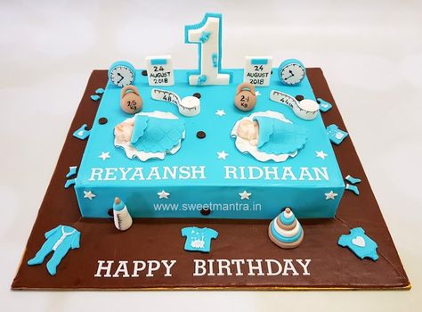 Twins 1st Birthday Cake, Twins Boys, Customised Cakes, Wedding Cake Centerpieces, Twin Birthday Cakes, Wedding Cake Options, Customized Cake, Twins Cake, Fondant Cake Designs