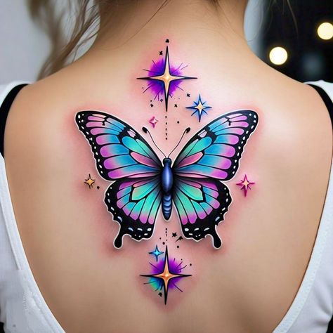 Trending Tatoos Classy Tattoos For Women, Purple Butterfly Tattoo, Butterfly Tattoos Images, Botanical Tattoos, Colorful Butterfly Tattoo, Blue Butterfly Tattoo, Unique Butterfly Tattoos, Stunning Tattoos, Blue Rose Tattoos