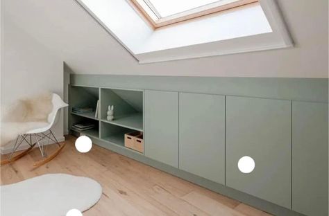 Built In Wardrobe Slanted Roof, Poddasze Ideas, Sottotetto Ideas, Buhardilla Ideas, Eaves Storage Ideas, Loft Bedroom Ideas Sloped Ceiling, Attic Room Ideas, Attic Bedroom Storage, Attic Wardrobe