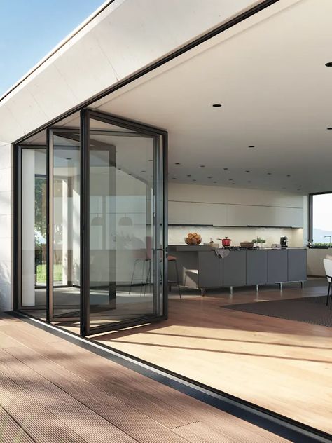 Outdoor Bi Folding Doors, Foldable Patio Doors, Bifolding Glass Doors, Folded Glass Door, Folding Door Exterior, Exterior Bifold Doors, Large Bifold Doors, Folded Door, Folding Door Design