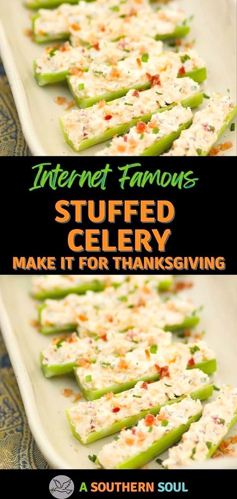 Celery sticks stuffed with cream cheese, bacon, herbs, and cheddar cheese are outrageously good! Served as an appetizer or snack, this is a recipe that’s sure to become a favorite at parties, cookouts, and family gatherings and a must for Thanksgiving and Christmas. Celery And Cream Cheese, Thanksgiving Appetizers Cream Cheese, Celery Cream Cheese Appetizers, Stuffed Celery Sticks Appetizers, Cream Cheese Stuffed Celery, Stuffed Celery Sticks, Appetizers Fancy, Stuffed Celery, Thanksgiving Tips