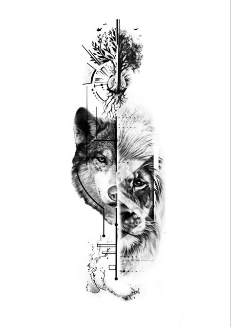 #pintrest #abstract #tattoostudio #tattoostencil #design #fashion #newtattoo #tattooideasformen #recipe #tattooart #tattooidea #lion #liontattoo #wolftattooideas #tree #waterwavehair #watercolor #drawing #refreshing #armtattoo #creative #sketch #ink #tattoodesignforwomen #tattoodesignsunique #nature #naturetattoo Creative Wolf Tattoo, Lion And Wolf Tattoo Design, Wolf And Lion Tattoo Together, Leo Tattoo Ideas Men, Lion And Wolf Tattoo, Wolf Lion Tattoo, Wolf And Lion Tattoo, Wolf Tattoos Men, Tattoo Lion