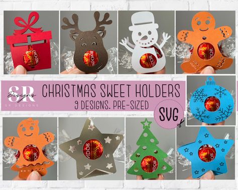 Christmas sweet holder bundle. Chocolate holder svg. Christmas candy holder. Candy holder bundle. Christmas candy holder bundle Halloween Lollies, Candy Dome, Christmas Lollipops, Box Templates, Paper Cut Design, Christmas Card Crafts, Candy Holder, Christmas Characters, Wrapping Ideas