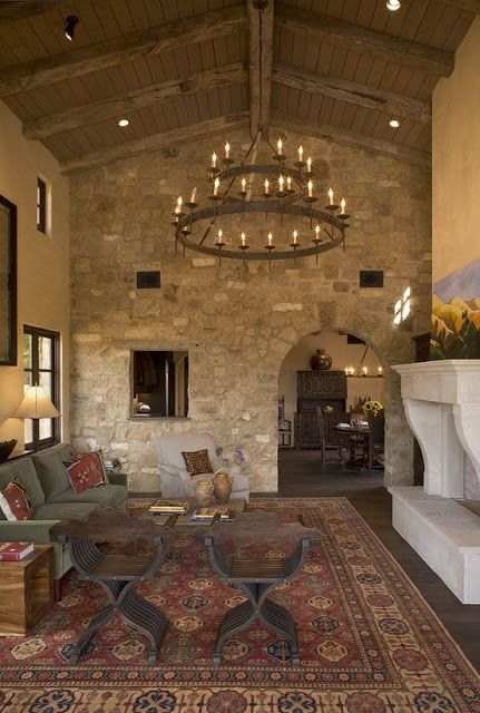 THIS AND THAT Mediterranean Living Room, Mediterranean Living, Tuscan Villa, Tuscan House, Mediterranean Design, Mediterranean Decor, Stone Walls, Mediterranean Home, Tuscan Style