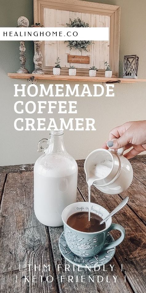 Herbal Coffee Recipe, Thm Coffee, Almond Milk Coffee Creamer, Almond Milk Coffee, Homemade Coffee Creamer, Coffee Creamer Recipe, Herbal Coffee, Trim Healthy Momma, Creamer Recipe