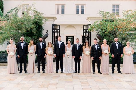 bridal party, blush and gold, black tie wedding, birdesmaidsm groomsmen, wedding party Black And Pink Bridal Party, Black Tie Bridal Party, Black Tie Beach Wedding, Pink Bridal Party, West Palm Beach Wedding, Downtown West Palm Beach, Bridal Party Attire, Elopement Wedding Photography, Wedding Colours