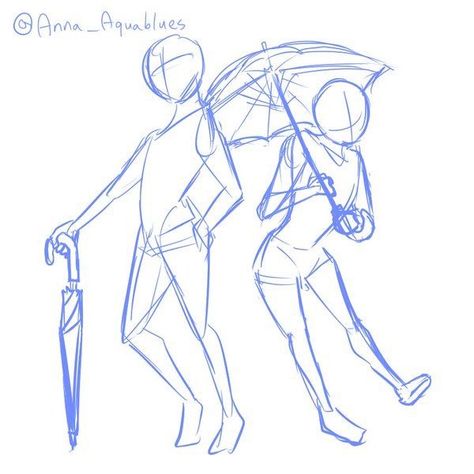 Pose de dos personas con paraguas Umbrella Drawing, Drawing Body Poses, Sketch Poses, 캐릭터 드로잉, Poses References, Body Drawing, Art Poses, Anime Poses Reference, Drawing Base