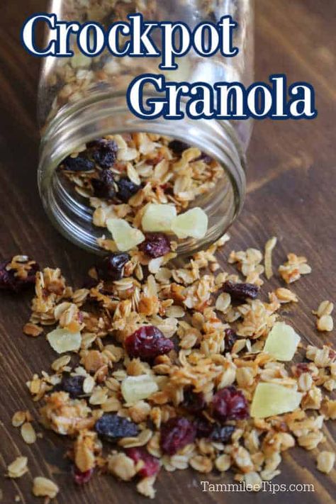 Granola With Dried Fruit, Slow Cooker Granola Recipe, Crockpot Granola, Dried Fruit Recipe, Homemade Granola Bars Healthy, Brunch Casserole Recipes, Granola Snacks, Easy Granola Recipe, Easy Homemade Granola