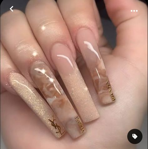 Latina Acrylic Nails Brown, Brown Acrylic Nails Square, Pink And Brown Acrylic Nails, Brown Marble Nails Acrylic, Long Neutral Acrylic Nails, Tan Nail Designs, Brown Marble Nails, Acrylic Nails Square, Marble Acrylic Nails