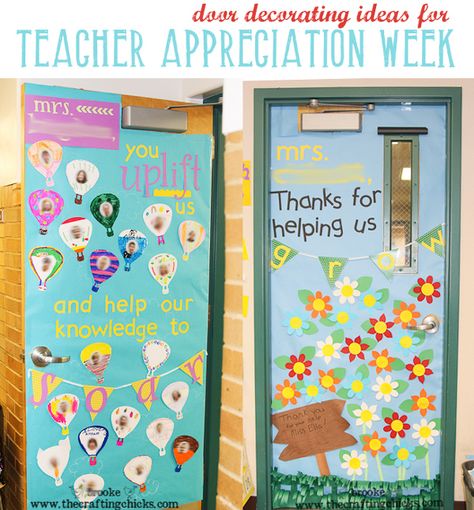 Door decoration ideas for Teacher Appreciation Week on The Crafting Chicks Teacher Appreciation Week Door, Teacher Appreciation Door Decorations, Classroom Door Decorations, Teacher Door Decorations, Teacher Appreciation Doors, Staff Appreciation Week, Classroom Doors, Teacher Doors, Super Teacher