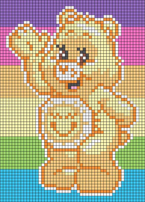 Pixel Afghan Crochet, Pixel Carebear, Care Bear Alpha Pattern, Carebear Perler Bead Patterns, Care Bear Perler Beads Pattern, Alpha Pattern Crochet Blanket, Care Bear Pixel Art, Alpha Pattern Disney, Crochet C2c Pattern