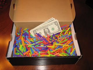 MONEY STRAWS: I cut the straws into thirds, which is surprisingly very similar in length to a dollar bill. I rolled the $1 dollar bills into tight, tight rolls and slipped them inside a straw. I have about 1,000 straw sections in a shoe box.  the best part is that it is going to take him forever to find the straws with money and then he will have to get the dollar out of the straw, unroll it and hope it doesn't stay rolled forever! Should be fun! Ways To Give Money, Gifting Money, Wrapping Money, Giving Money, Creative Money Gifts, Birthday Money, Christmas Money, Cash Gift, Crafty Gifts