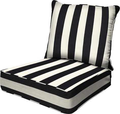 Amazon.com: Honeycomb Outdoor Cabana Stripe Black & Ivory Deep Seating Patio Cushion Set: Resilient Foam Filling, Weather Resistant and Stylish Set, Seat: 24" W x 23" D x 6.5” T; Back: 27" W x 24” L : Patio, Lawn & Garden Outdoor Cabana, Lounge Chair Cushions, Patio Furniture Cushions, Deep Seat Cushions, Chair Seat Cushion, Outdoor Seat, Dining Chair Cushions, Patio Cushions, Chair Cushion