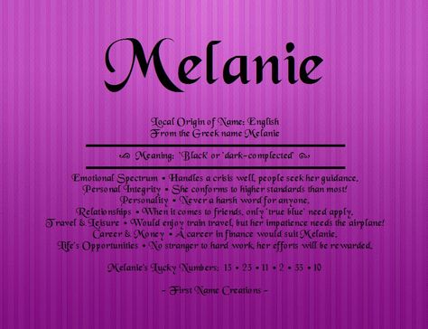 First Name Creations: Name Meaning Melanie Name Meaning, Melanie Meaning, Melanie Name, Melanie Core, Personal Integrity, Greek Names, Harsh Words, People Names, Name Wallpaper