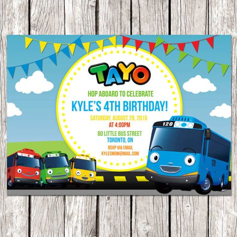 Tayo the Little Bus Invitation Tayo Birthday by LetsPrintAParty Tayo Birthday Party, Bus Tayo, Bus Party, Diy Birthday Party, Birthday Party Planning, Birthday Invitation Template, 3rd Birthday Parties, Diy Printable, Boy Birthday Parties