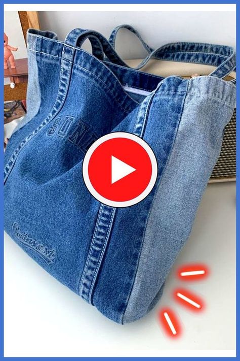 Diy Sac En Jean, Jeans Bag Tutorial, Old Jeans Diy, Jeans Bag Diy, Jeans Bags Ideas, Diy Jeans Bag Tutorial, Denim Bags From Jeans, Diy Jean Bag, Diy Old Jeans