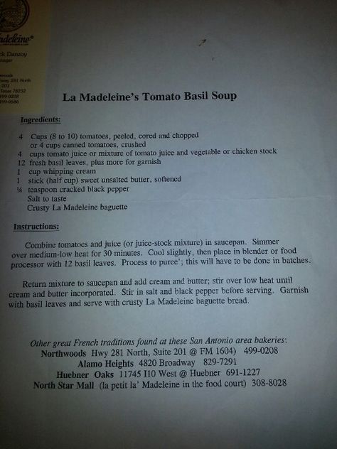 Madelines Recipe, Basil Soup Recipe, New England Living, Tomato Basil Soup Recipe, Copy Cats, Basil Soup, Tomato Basil Soup, Autumn Recipes, Vintage Autumn