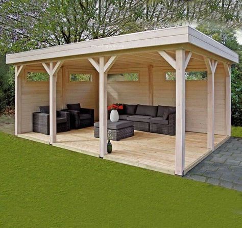 Decoracion Backyard Storage Sheds, Wooden Gazebo, Backyard Storage, Backyard Garden Landscape, Cozy Backyard, Backyard Seating, Backyard Pavilion, Backyard Sheds, Backyard Pergola