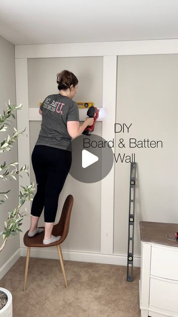 Katie Sharpe | DIY Tutorials | Home Decor | Interior Design on Instagram: "DIY Board and Batten Accent Wall Tutorial   This big, blank wall needed some character so I installed some board and batten.   This wall is 20ft wide so I used 1x6 pine boards and I chose to create smaller sections on the sides and a wider middle section to frame the bed.   Comment SHOP for the links to materials I used.   Do you have any accent walls in your home?  #diy #diyproject #diyhome #diyaccentwall #accentwall #accentwalls #accentwallideas #boardandbatten #diytutorial #diytutorials #beforeandafterhomeedition #bedroommakeover #greenpaint #paintedwalls #wallpaint #masterbedroom #masterbedroomdesign #powertools #homemakeover #hometakestime #homedepot #mydiyhome #projecttime #homeinspirations   DIY home, diy tut Boarded Walls Bedrooms, Wall Improvement Ideas, How To Paint An Accent Wall Bedroom, Bat And Board Walls Bedroom, Ideas To Cover A Wall, Bedroom Cladding Wall Ideas, Board And Batten Behind Tv, Best Accent Walls, Board N Batten Wall