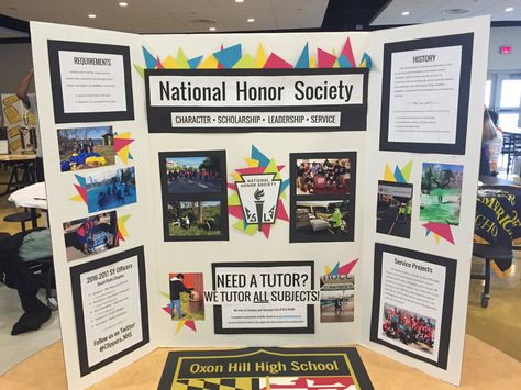 Display Board for Open House Honor Society Student Council Display Board, Trifold Poster Board Ideas College, School Club Trifold, Tri Fold Display Board Ideas, Project Trifold Board Ideas, Poster Board Organization Ideas, School Club Poster Board Ideas, 4h Display Board Ideas, College Poster Board Ideas