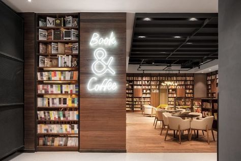 Library Cafe Design, Book Cafe Interior Design, Book Shop Design, Book Store Design, Bookstore Design, Book And Coffee, Modern Coffee Shop, Library Cafe, Work Cafe