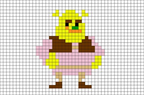 Shrek Pixel Art Shrek Alpha Pattern, Shrek Perler Beads, Shrek Pixel Art, Shrek Dreamworks, Grid Art, Hama Bead, Pixel Crochet, Pixel Art Grid, Diy Perler Beads