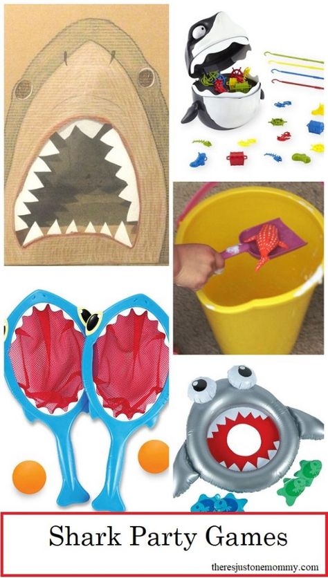 Whether you're looking for activities for Shark Week, a shark birthday party, or you just have a child that loves sharks, these shark games for kids will be big hits all year long. #sharkweek Feed The Shark Game, Shark Party Games, Shark Games For Kids, Shark Games, Shark Themed Party, Party Games For Kids, Shark Themed Birthday Party, Birthday Free, Shark Bait