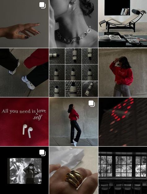 Red Black And White Instagram Theme, Red And Black Instagram Feed, Black White Red Instagram Feed, Red Aesthetic Instagram Feed, Red Instagram Feed, Instagram Feed Theme Layout, Instagram Feed Tips, Instagram Branding Design, Instagram Feed Planner