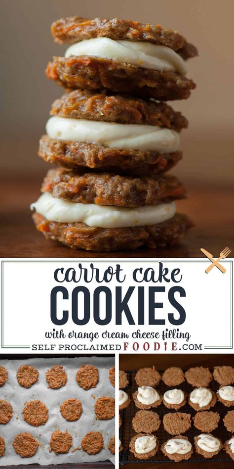 Carrot Sandwich, Orange Cream Cheese, Carrot Cookies, Cookie Sandwich, Carrot Cake Cookies, Homemade Snickers, Fitness Humor, Sweet Carrot, Cookies Bars