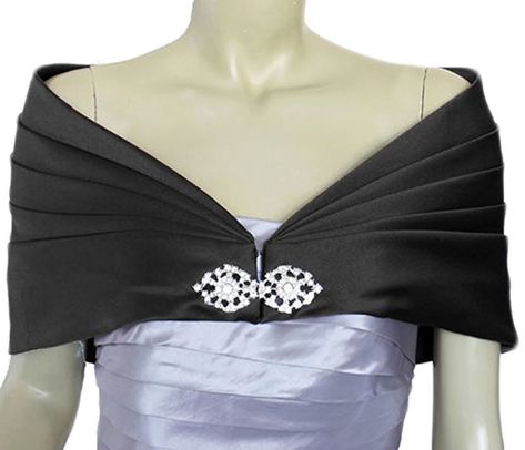 Alivila.Y Fashion Satin Buckle Pleated Wrap Shrug Shawl 01-Black Satin Satin Shrug, Wrap Shrug, Queen Halloween Costumes, Elegant Shawl, Fashion Tag, Purple Satin, Wedding Formal, Women Formals, Chiffon Scarf