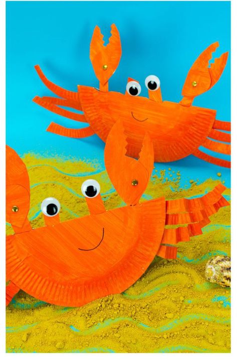 rocking crab craft - ocean kid craft - crafts for kids- kid crafts - acraftylife.com #preschool Paper Plate Crab, Ocean Kids Crafts, Crab Craft, Crab Crafts, Under The Sea Crafts, Fun At The Beach, Ocean Kids, Sea Crafts, Summer 19