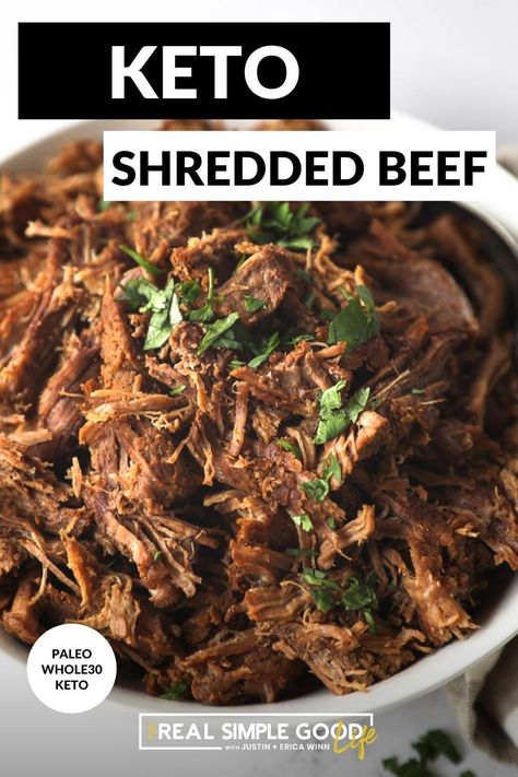 An easy instant pot recipe for juicy and tender shredded beef, you'll be amazed by how many different ways you can serve this versatile beef! Use it for meal prep and it's freezer friendly so you can make a big batch and store it for leftovers. Use this shredded beef for tacos, bowls, sandwiches, breakfast, lunch and dinner. via @realsimplegood Keto Slow Cooker Beef, Shredded Beef For Tacos, Instant Pot Shredded Beef, Beef For Tacos, Crockpot Italian, Keto Slow Cooker, Beef Sandwiches, Instant Pot Recipe, Beef Roast