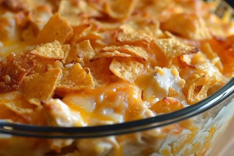 Dorito Chicken and Cheese Casserole Chicken And Cheese Casserole, Dorito Chip, Chicken Dorito Casserole, Dorito Chicken, Chicken And Cheese, Cheese Casserole, Gooey Cheese, Tender Chicken, Chicken Casserole