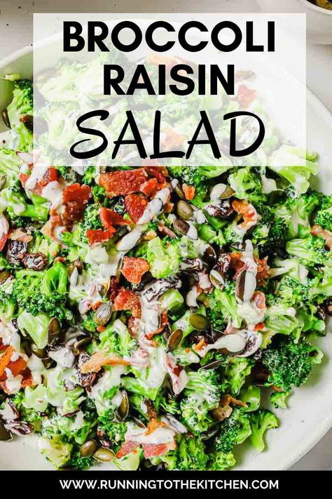 Broccoli Raisin Salad, Salad With Raisins, Broccoli Salad With Raisins, Raisin Salad, Cooked Broccoli, Creamy Dijon, Dijon Dressing, Salads Recipes, Leafy Green Salads