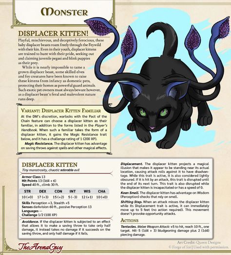 Cats. - funny post - Imgur Flying Dnd Creatures, Homebrew Creatures 5e, Displacer Kitten, Dnd Pets, Dnd Animals, Dnd Stats, Dnd Stories, Dungeon Master's Guide, Dnd Races