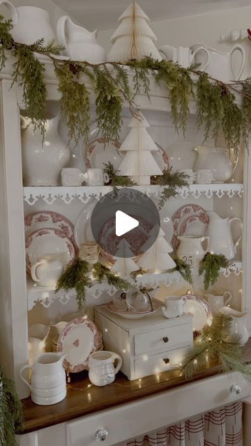 Kimberly Miller Marion on Instagram: "Happy Tuesday!  I am loving my Christmas hutch this year. Just adding some greenery,  a few red transfer ware dishes and of course some Santa’s with my ironstone made it so festive!  I am almost finished decorating this entire house. I’m loving all the twinkle and the Christmas feels!  Today I’m going to just relax a little and maybe tweak some.   Have a fun day!  Love ya!❤️🎄  #hutchstyling #christmasdecorations #redandwhitetransferware #ironstonelove #christmasgreenery #cottagesandbungalows #mixingvintage #christmasdiningroom #christmashutch #santamugs" Christmas Hutch Decor, Hutch Decorating Ideas, Christmas Hutch, Hutch Styling, Christmas Feels, Hutch Decor, Christmas Dining Room, Cottages And Bungalows, Santa Claus Is Coming To Town