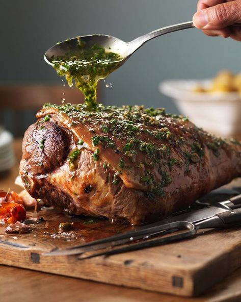 ROAST LAMB WITH HERB, CAPER AND LEMON BUTTER SAUCE | Lurpak® Lamb Leg Slow Cooker, Slow Cooker Leg Of Lamb Recipe, Lamb Leg Recipes, Welsh Recipes, Slow Cooker Lamb, Roast Lamb Leg, Crushed Potatoes, Perfect Roast, Roast Lamb