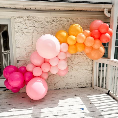 Make your next party INSTA-WORTHY with our DIY Balloon Garland Kit! Our DIY kits come with everything you need to make your balloon garland look like a pro did it! No experience necessary! 10 ft. Summer Sunset Balloon Garland Kit includes: 62 balloons ranging from 11"-24" to make a 10 ft. garland Fishing line to string balloons Balloons manufactured in the USA, 100% biodegradable Colors: Fuchsia, Pink, Pastel Pink, Goldenrod, Cheeky, Coral Prior to building your DIY Balloon garland, please watch our instructional video: here. Additional materials needed to complete balloon garland: 1. Balloon Air Inflator (Trust us - you don't want to blow this up on your own) 2. Command Hooks for easy hanging (We prefer the 3M outdoor light clips!) We recommend making the garland the evening before. It wi Summer Balloon Garland, String Balloons, Sweet Sixteen Birthday Party Ideas, Balloon Clusters, Sunset Party, Party Prep, Balloon Garland Diy, Orange Balloons, Grad Party Decorations