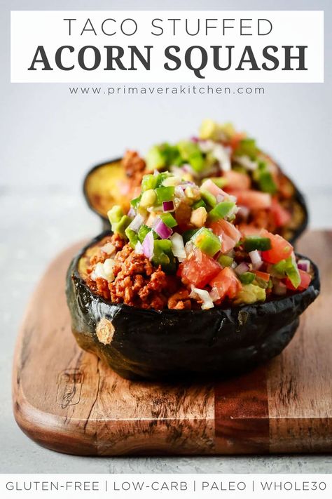 Healthy Autumn, Ground Turkey Tacos, Stuffed Acorn Squash, Acorn Squash Recipes, Fall Recipes Healthy, Acorn Squash, Squash Recipes, Winter Recipes, Whole 30 Recipes