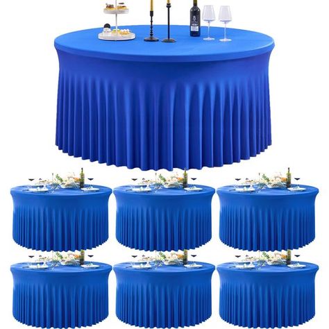 PRICES MAY VARY. 1. You will receive 6 Pack Royal Blue spandex round table cloths 132 inch fitted for 72 inch round tables. Manteles de mesa de tela para fiestas. 2. Made of Stretchy Spandex: Wrinkle Free; Stain resistant; High Quality Stitching; Washable; Ironable; Durable. You can keep it for future events. 3. Fit for 6 foot round tables: Fitted table cover is good fit for a 72" Diameter x 30" Height round table. No need to worry about the tablecloth blowing off or falling off. 4. Easy to slid Purple Table Cloth Ideas, Royal Blue Table Setting, Round Table Cloths, Skirt For Wedding, 60 Inch Round Table, Tablecloth Backdrop, Round Table Decor, Fitted Table Cover, Cloth Table Covers