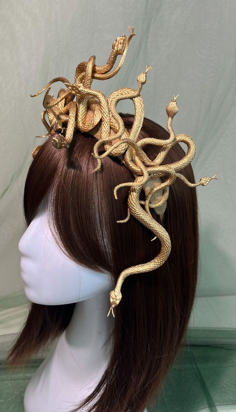 Medusa Headpiece Gothic Crown Gold Medusa Gorgon Crown - Etsy Golden Medusa Costume, Medusa Headpiece Tutorial, Popular Costumes 2023, Medusa Outfit Goddess Costume, Medusa Crown Diy, Medusa Head Piece, Diy Medusa Headpiece, Medusa Costume Outfit, Medusa Costume Ideas