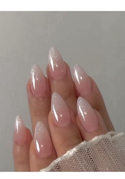 Ballerina Nails Shape, Natural Gel Nails, Colorful Nails, Almond Shape Nails, Ombre Nail Designs, Almond Acrylic Nails, White Nail, Pink Nail, Prom Nails