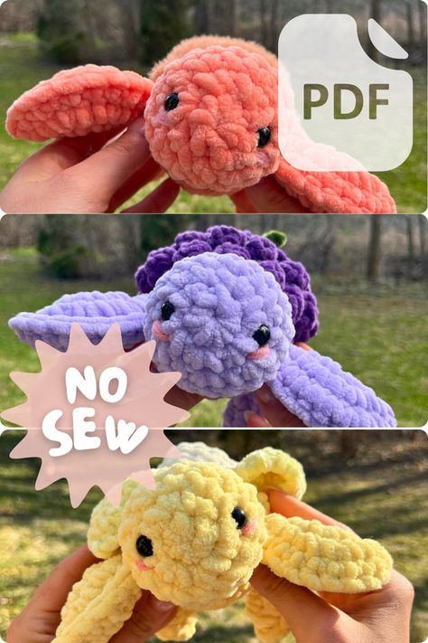 NO SEW 3 in 1 FRUIT TURTLES CROCHET PATTERN! 🍑 🍇 🍌 Learn how to make these adorable crochet turtles from start to finish. Includes 3 different fruit patterns to make 3 different fruit turtles! This pattern is beginner friendly and requires little to no sewing! It is only used to sew on little cheeks. Only basic sewing knowledge required! Information on all the crochet stitches & embroidery stitches included!! ** PATTERN IS IN ENGLISH** Fruit Turtles, Sea Creature Birthday, Fruit Turtle, Turtles Crochet, Crochet Turtles, Pig Baby Shower, Sewing Knowledge, No Sew Amigurumi, Sea Party Ideas