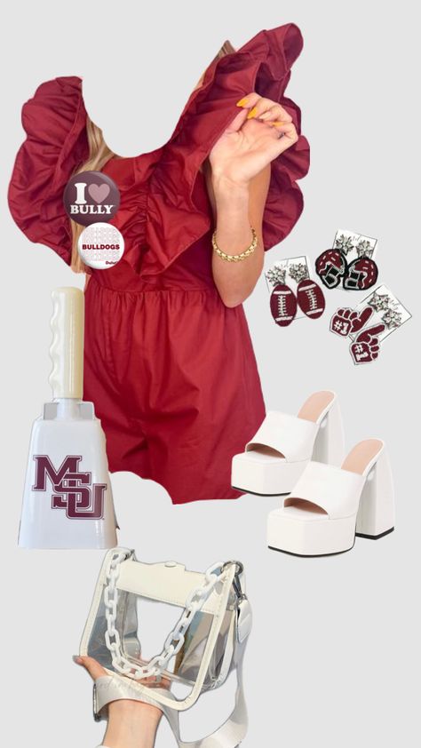 Created by CourtneyCoppell on Shuffles Mississippi State Game Day Outfit, College Gameday Outfits, Football Outfit, Game Day Football, College Game Days, Game Day Outfit, Mississippi State, Football Outfits, Gameday Outfit