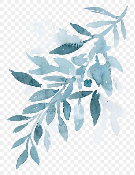 Painting Blue Aesthetic, Leaf Watercolor, Aesthetic Png, Watercolor Winter, Winter Watercolor, Watercolor Png, Of Aesthetic, Watercolor Leaves, Blue Leaves