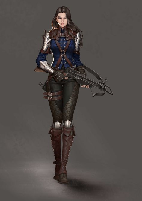 ArtStation - 20180920 Crossbow, Lily Kim Warrior Outfit, Hunter Outfit, Female Character Concept, Fantasy Armor, Crossbow, Fantasy Warrior, Arte Fantasy, 판타지 아트, Female Character Design